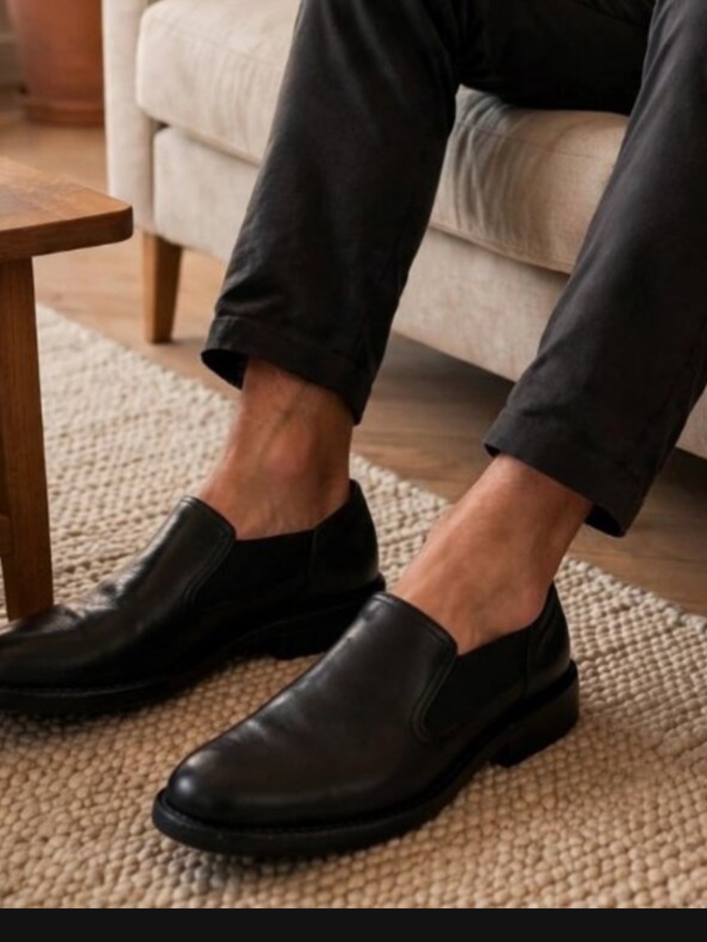 Cole Haan 8.5M Black Leather Slip-On Loafers Elastic Gore Dress Shoes Mens